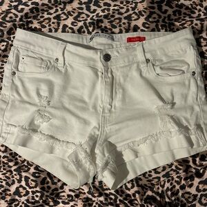 Women's Cream Distressed Shorts